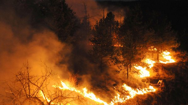 Пожар гори на връх Рожен