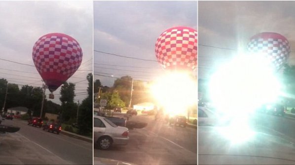 Въздушен балон се закачи за кабел и гръмна (видео)
