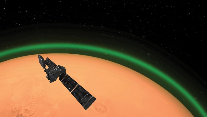 Европейска сонда регистрира зелена светлина в атмосферата на Марс съобщи