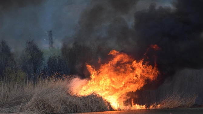 Пожар гори край санданското село Левуново. Горят сухи треви и
