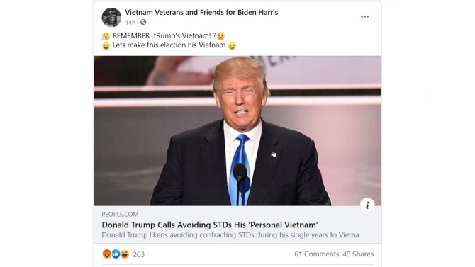 Групата Ветерани от Виетнам срещу Тръмп публикуваха подсещане към своите