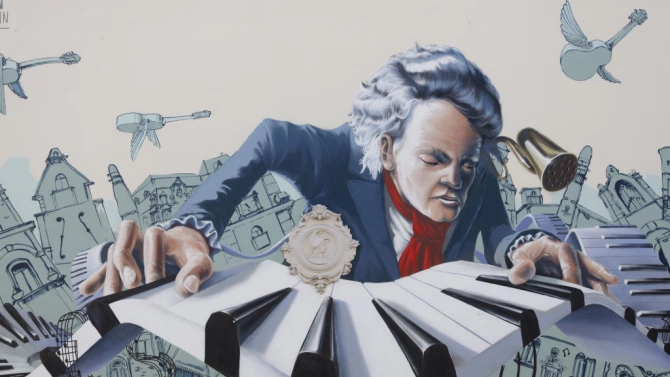 Италианският художник Дарио Гамбарин направи огромен портрет на композитора Лудвиг